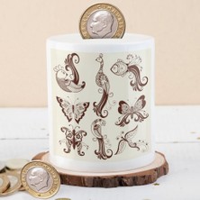 Asilmeydan Desenli Kelebekler ve Kuş Silüeti Para Birikim Kumbarası-468