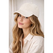 Külah Soluk Efektli Fitilli Dokulu Kadife Şapka - Krem