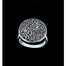 Yıldırım Yuvarlak Formlu Motif Işlemeli Taşlı 925 Ayar Gümüş Yüzük