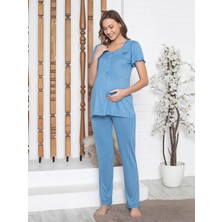 Limissi Imissi Oh.  Kare Yaka Aplikeli  Pijama Takımı - Mavi Standart