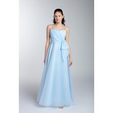 Kanilla Mojo Kız Çocuk 10-15 Yaş Fiyonk Detaylı Ithal Şifon Elbise 5510 Bebe Mavi