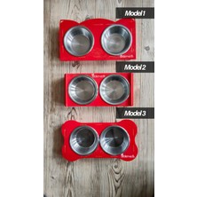 Patilemece Pleksi Kedi Köpek Paslanmaz Çelik Kırmızı 2 Li Mama ve Su Kabı