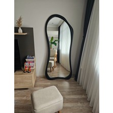 Uğurlu Ayna 180X80 cm Asimetrik Boy Aynası - Siyah Ahşap Görünümlü Dekoratif Boy Aynası