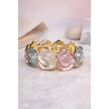 Göksunun İzi Mine Işlemeli Altın Renk Spiral Formlu Segment Çelik Bileklik