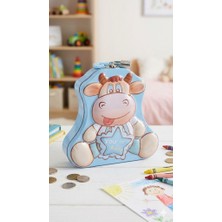 Deco Elit Sevimli Figürlü Kilitli Metal Kumbara - Çocuklar Için Metal Para Biriktirme Kutusu Mavi