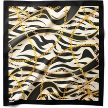Hawwa Zebra Zinciri Desenli Saten Fular