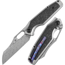 Kansept Tuckamore | Başparmak Delikli | Titanyum ve Parçalanmış Karbon Fiber Sap | Timascus Kemer Klips | Damascus Çelik Çakı | K1052A5