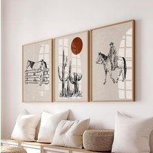 Pam Studio Kovboy Western Tarzı 3’lü Poster Seti – Çizim Desenli Modern Duvar Dekorasyonu