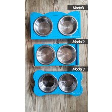 Patilemece Pleksi Kedi Köpek Paslanmaz Çelik Mavi 2 Li Mama ve Su Kabı M