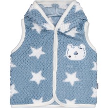 Mini Damla Minidamla Ayı Nakışlı Kapşonlu 1-9 Ay Yelek - Mavi 9-12 Ay