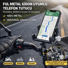 Polham Ful Metal Gidon Uyumlu Motorsiklet Telefon Tutucu, Bisiklet, Scooter Uyumlu Sıkıştırmalı Tutucu