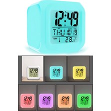 Gampus Ev Ofis Masa Saati 7 Renk Değiştiren Dijital Küp Alarmlı Çalar Saat Gece Lambası Takvim