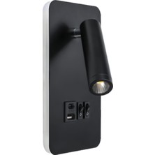 Maxled 2xusb Siyah Yatak Başı LED Aplik 3000K MX-7700