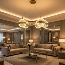 Vav Avize Modern Tasarım Altın LED Avize - 5 Küre Şekilli Sarkıt Lamba, 3 Renk Işık Ayarı (Sarı, Gün Işığı, Beyaz) - Salon ve Yemek Odası Için Şık Aydınlatma Takımı
