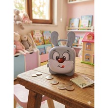 Deco Elit 1 Adet Kilitli ve Anahtarlı Tavşan Kumbara - Çocuklar Için Eğlenceli Tasarruf Çantası Gri