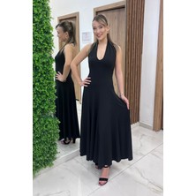 By Saygı Kadın Boyundan Bağlı Likralı 8 Parça Elbise