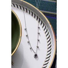 925 Ayar Gümüş Siyah Damla Taş Kesim Kolye