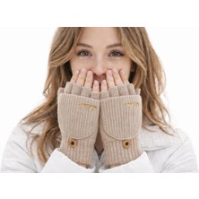 Gigi Giyim Fashion Yazılı Kapaklı Yarım Parmak Örgü Kadın Eldiven