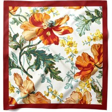 Hawwa Sonbahar Bahçesi Desenli Saten Fular Çok Renkli Polyester Kumaş 55 x 55 cm