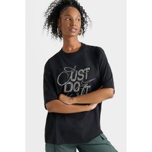 Nike Dance Oversize Ss Tee Kadın Oversize Büyük Beden Taş Işlemeli Tişört Siyah