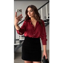 Oslove Bordo Saten Gömlek