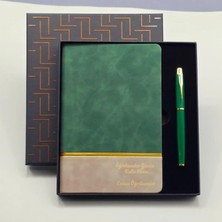 Marsilyan Yeşil Şeritli Defter ve Yeşil Metal Kalem Set