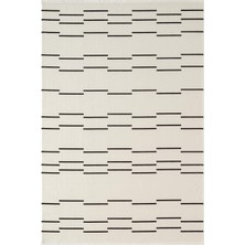Karmen Halı Look Black LB003W Krem Halı Siyah Dekoratif Çizgili Modern Desen Akrilik Yumuşak Tozuaz Salon Halısı