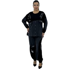 Büyük Beden Viskon Düğme Detaylı Önden Cepli Jogger  Lastikli Ikili Kadın Takım