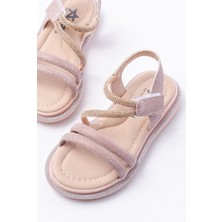 Kız Çocuk Bakır Cırtlı Taşlı Kaydırmaz Taban Sandalet