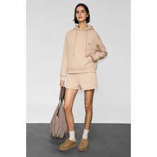 Urban Beat Efsey Kadın Polarlı Yumuşak Kumaşlı Baskı Detaylı Çift Cepli Vizon Şort