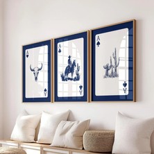 Pam Studio Western Kovboy Temalı 3’lü Poster Seti – Oyun Kartı Tarzı Duvar Dekoru – Modern Vintage Duvar Sanatı