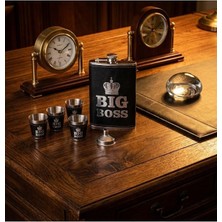 Deco Elit Çelik Matara Hediye Seti Big Boss  Temalı Deri Kaplamalı Içecek Cep Matarası 4 Shot Bardaklı