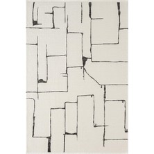 Karmen Halı Look Black LB004W Krem Halı Siyah Dekoratif Çizgili Modern Desen Akrilik Yumuşak Tozuaz Salon Halısı