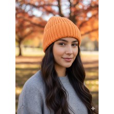 Lunaknit Turuncu Fitilli Triko Bere | Unisex Kışlık Yumuşak Sıcak Düz Günlük Bere