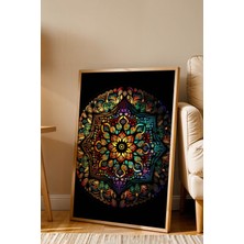E2 Nova Premium Vitray Mandala Çerçeveli Tablo - Lüks Modern Mozaik Duvar Dekoru Antrasit Sanat