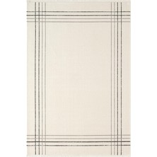 Karmen Halı Look Black LB006W Krem Halı Siyah Dekoratif Çizgili Modern Desen Akrilik Yumuşak Tozuaz Salon Halısı