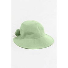 ZOE3tr Kadın BRDY Su Yeşili Keten Fiyonk Detaylı Şapka