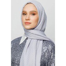 Azbey Pamuk Jakarlı Zikzak Desen Şal Gümüş