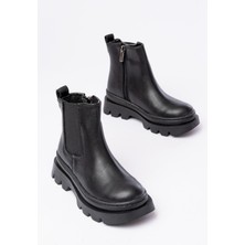 Papuccum Ortopedi Çocuk Bej Yüksek Taban Lastikli Fermuarlı Kaydırmaz Taban Bot Bot