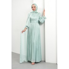 İmaj Butik Mint Yeşili Pelerin Detaylı Piliseli Abiye
