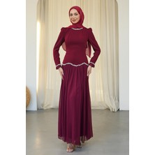 İmaj Butik Bordo Sırt Bağlamalı Taşlı Abiye