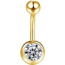 Munels F136 Titanyum Zirkon Tektaşlı Göbek Piercing - Belly Button