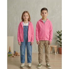 Kyex Unisex Çocuk Pembe Fermuarlı Kapüşonlu Sweatshirt-Okul ve Günlük Için En Rahat Basic Hırka