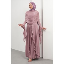 İmaj Butik Gül Kurusu Seyyar Pelerinli Fırfırlı Abiye