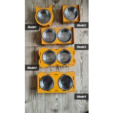 Patilemece Ahşap Kedi Köpek Paslanmaz Çelik Sarı Hardal Mama ve Su Kabı