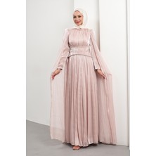 İmaj Butik Pudra Beli Taşlı Pelerinli Piliseli Abiye