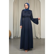 İmaj Butik Lacivert Omuzları Vatkatlı Saten Abiye