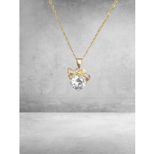 Stainless Steel Gold Renk Fiyonk Figürlü Tektaş Kolye