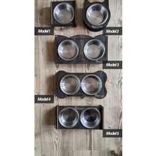 Patilemece Ahşap Kedi Köpek Paslanmaz Çelik Antrasit Mama ve Su Kabı