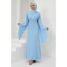 İmaj Butik Bebe Mavi Önü Drapeli Taş Işlemeli Abiye